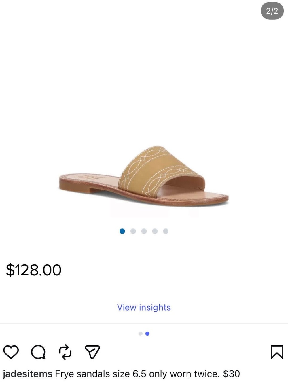 Frye Mustard Leather Slide Sandal with Contrast Stitching